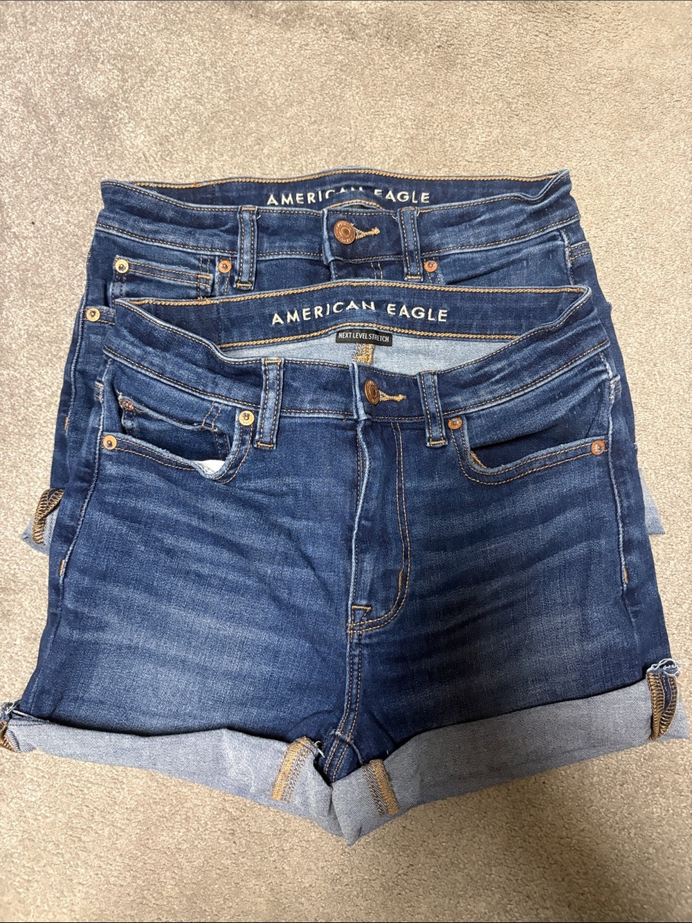 Two pairs of American Eagle Outfitters Dark Blue Rolled-Hem Denim Shorts